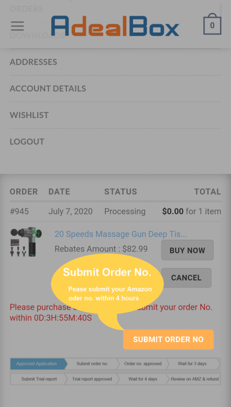 submit amazon order no